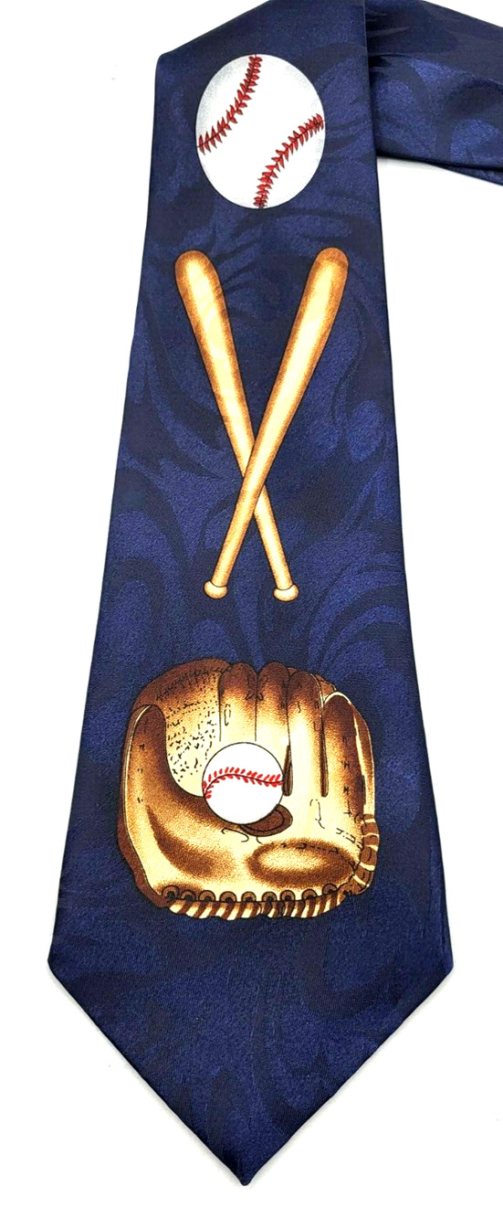 Vintage Fratello Sports Tie Blue Glove Bats Baseball Made in Korea 3.75x58"
